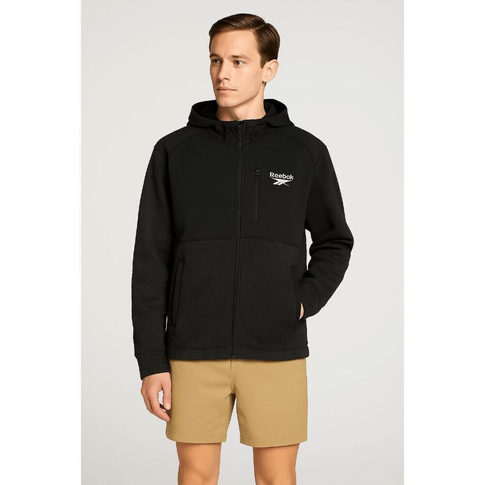 Reebok Men’s Full-Zip Knit Hoodie Jacket Black Heather Size XL – Casual Outdoor